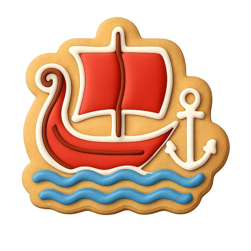 Anchored Viking Ship Cookie Cutter & Stamp, Fondant & Clay Cutter - 4x3.6" gallery