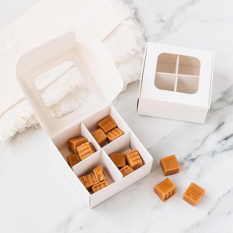 25 PCS Mini Truffle Boxes Black Window and Dividers 3.5"x3.5"x1.57" 4 Treats gallery