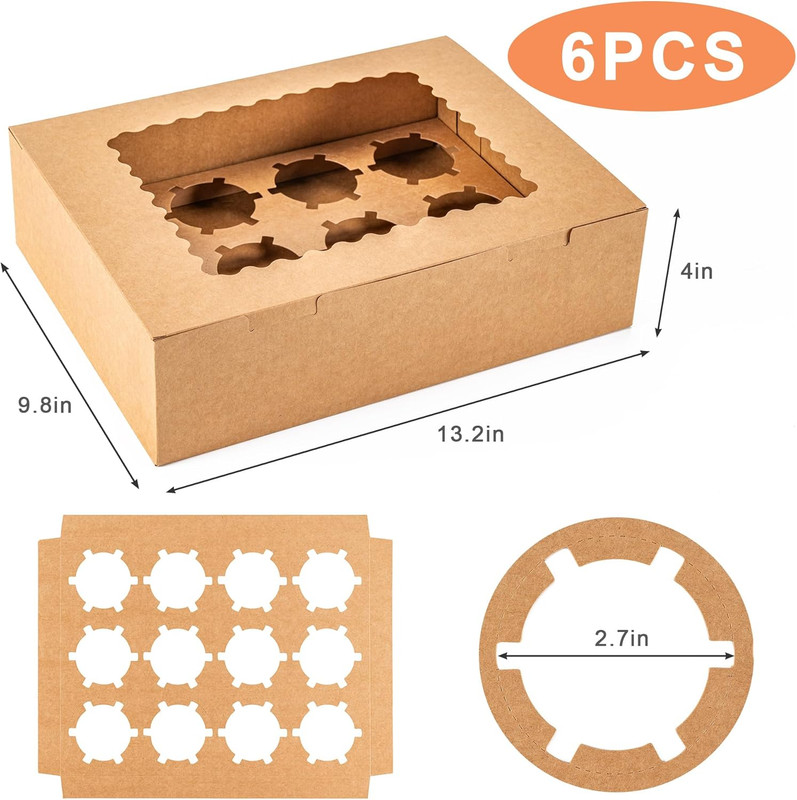 6PCS Cupcake Boxes - Hold 12 Count Cupcake Containers with Window, Food Grade Cu gallery