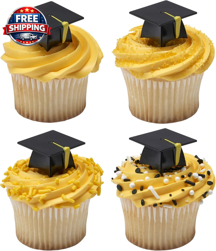 Grad Hat Cupcake Toppers, 24 Graduation Cake Pics, Black Grad Hat Decopics, Food gallery