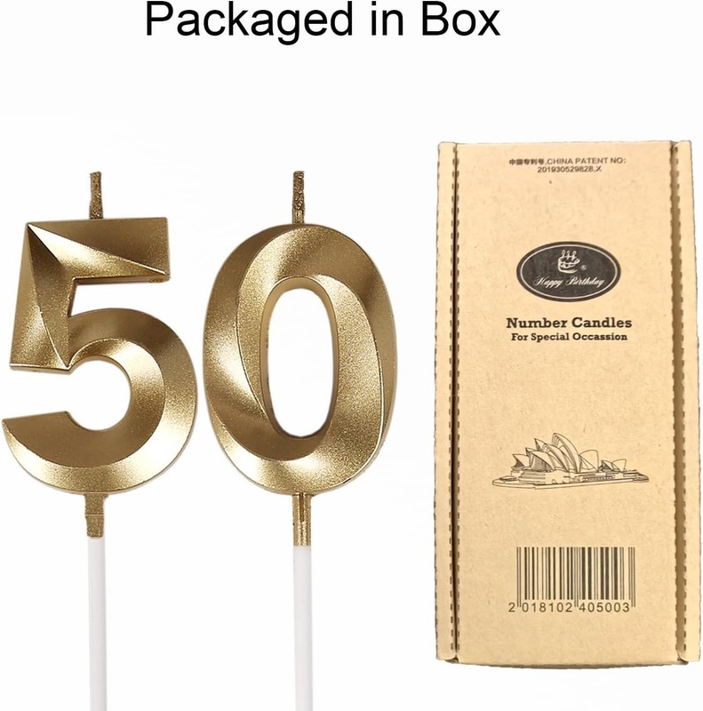 50th Birthday Candles,Gold Number 50 Cake Topper for Birthday Decorations Party gallery