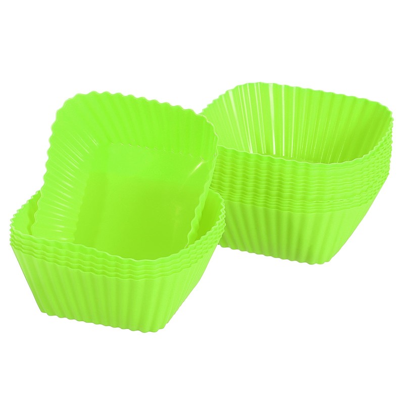 18Pcs Silicone Cupcake Baking Cups, 2.8″ Square Muffins Liners Green