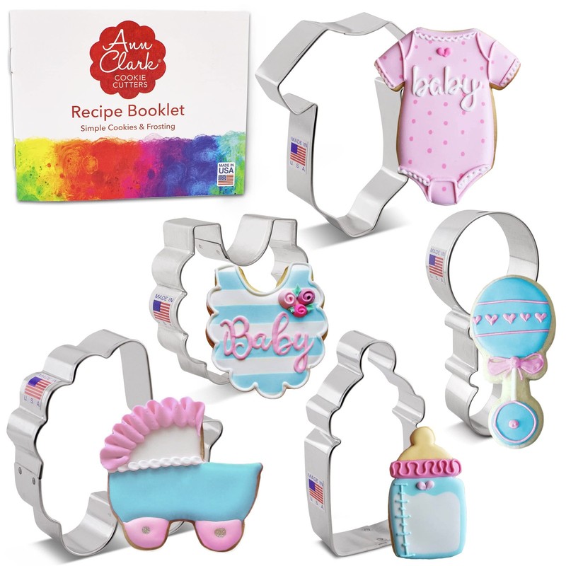 Ann Clark 5-Pc. Baby Shower Cookie Cutter Set, Made in USA, Baby Bottle, Ratt…
