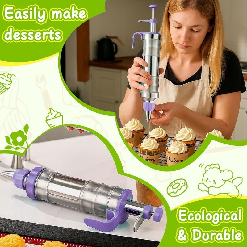 Cake Decorating Syringe Set with 6 Piping Tips and 9 Silicone Cupcake Cups gallery
