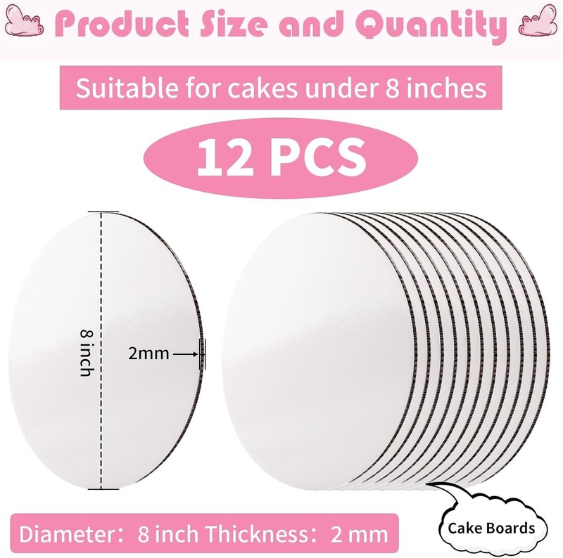 12 Pcs White Cake Boards - 8 inch Round, Food-Graded Cardboard Cake Rounds - ... gallery