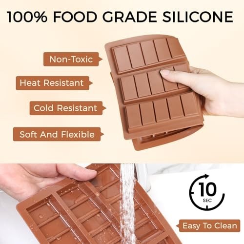 Non-Stick Silicone Chocolate Bar Molds Set of 3 - Deep Food Grade Molds for Snac gallery