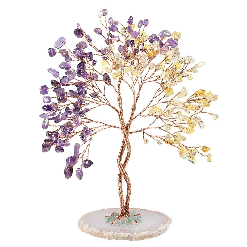 Mookaitedecor Handmade Crystal Tree Agate Slice Base Bonsai Money Tree Of Life