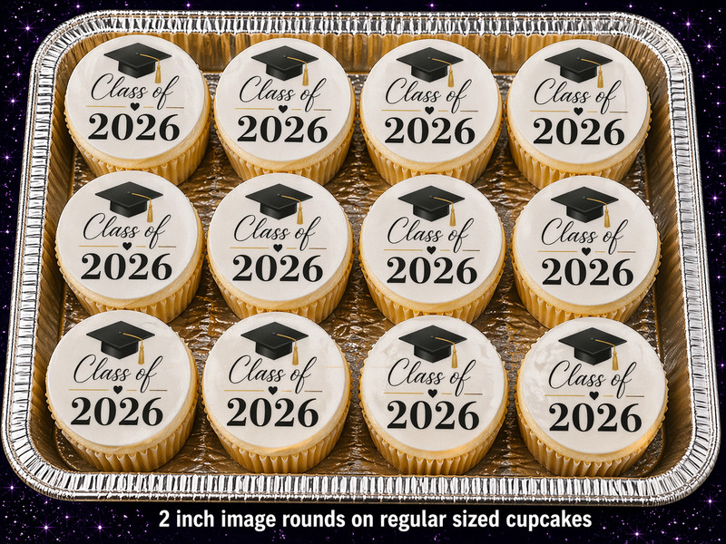 12pc 2026 Graduation Edible Image Rounds Wafer Paper – Choose Size