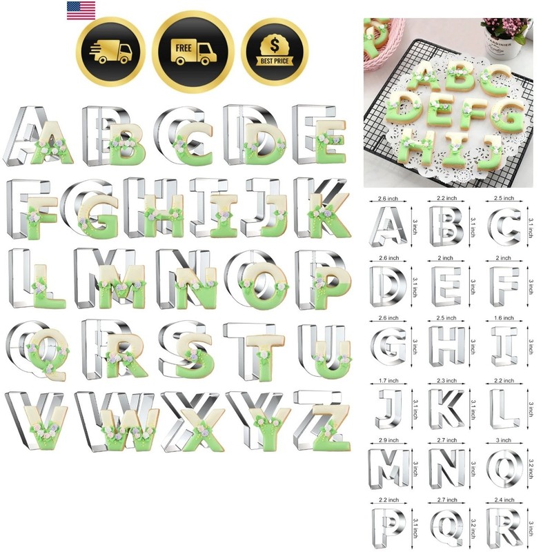 Versatile 3-Inch Alphabet Cookie Cutters – Stainless Steel for Creative Baking