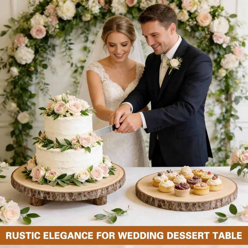 Wood Cake Stand with 4 Legs, 10-11 Inch Natural Rustic Wooden Slice Cupcake Stan gallery