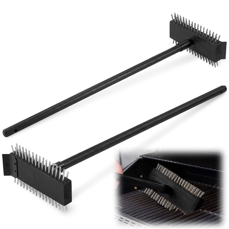 2 Pcs Black Stainless Steel Grill Brush Grill Scraper with 30” Long Wooden H…