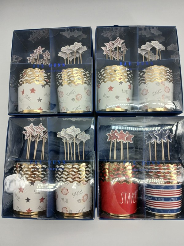 (Lot Of 4) Rae Dunn Baking Cups & Picks Stars Sparkle Fireworks Independence Day gallery