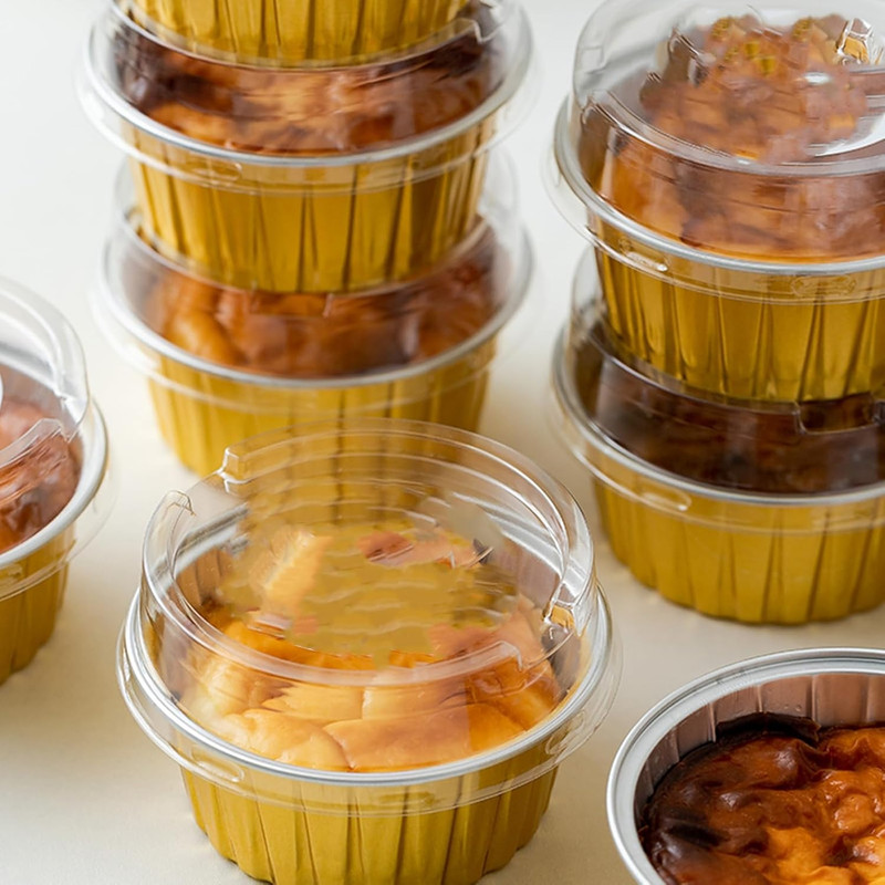 150 Pack Disposable Ramekins with Clear Lid, 5Oz Golden Mini Cupcake Tins, Alumi gallery