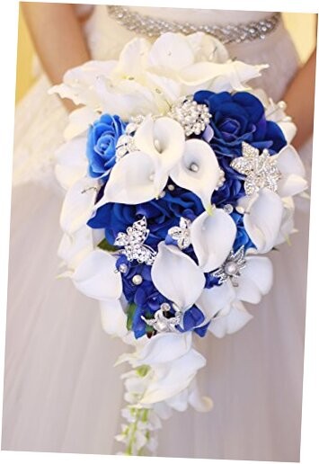 New Bridal Bouquet, Wedding Flowers, Calla Lilies, Artificial Royal Blue
