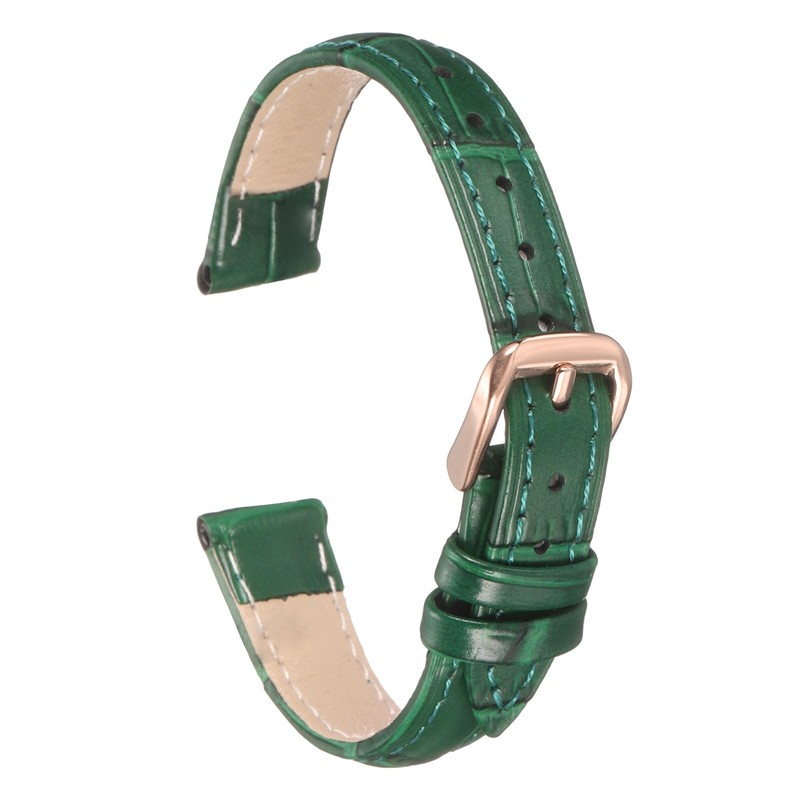 12mm Classic Green Rose Gold Embossed Leather Watch Strap