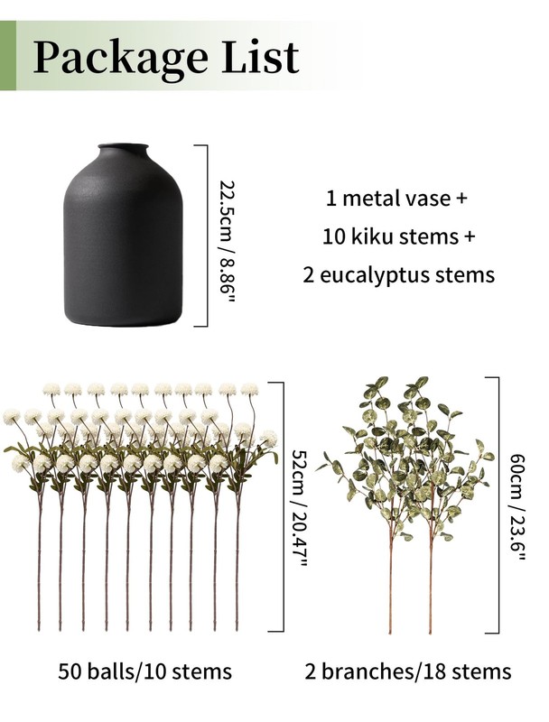 BLOSMON Fake Flowers in Vase for Centerpieces: Metal Vase with 12 Stems of Artif gallery