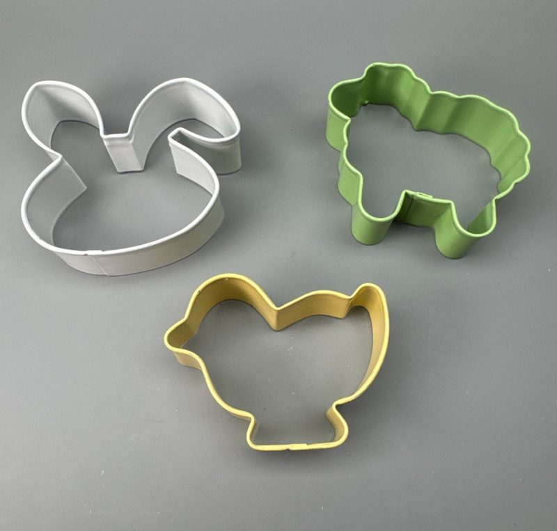 Lot of 3 Metal Easter Shaped Cookie Cutters Easter Bunny Rabbit Chick Sheep