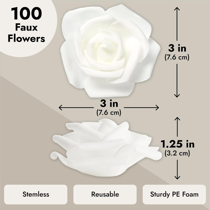Juvale White Flowers Artificial Roses - 100-pack, gallery