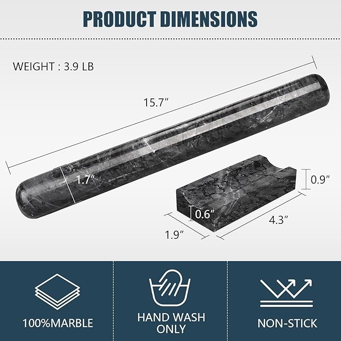 HESHIBI Marble Rolling Pin with Stand, 15.7" Black Stone French Heavy Polishe... gallery