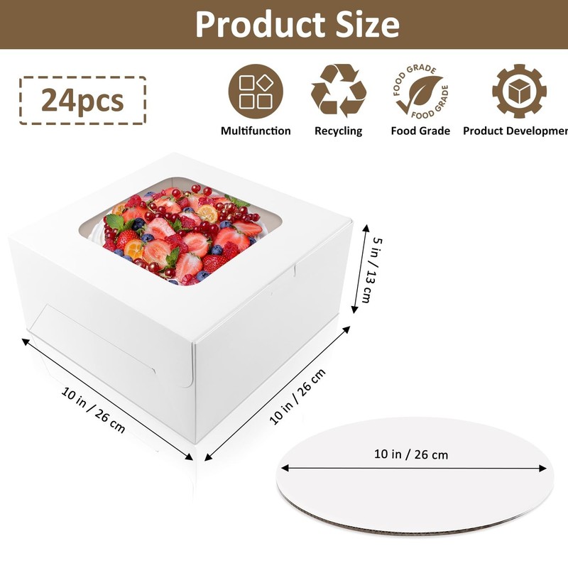 48 Pack Cake Boxes 10x10x5 Inch with Cake Boards and Stickers (24 Boxes & 24 ... gallery