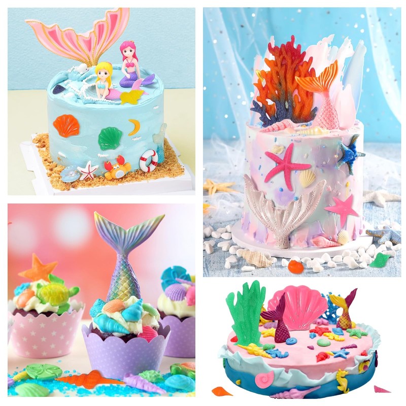 Mermaid Theme Cake Mold, Mermaid, Shell, Seaweed, Coral Silicone Mold Cupcake To gallery