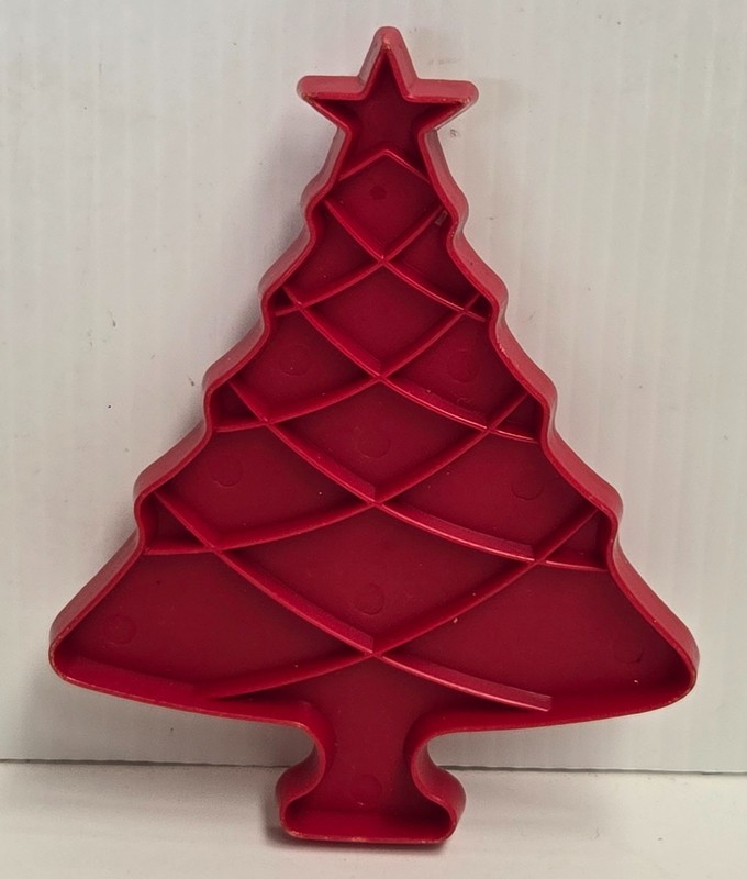 Tupperware Red Plastic Christmas Tree Cookie Cutter Embosser c1963 9.5cm x 12cm