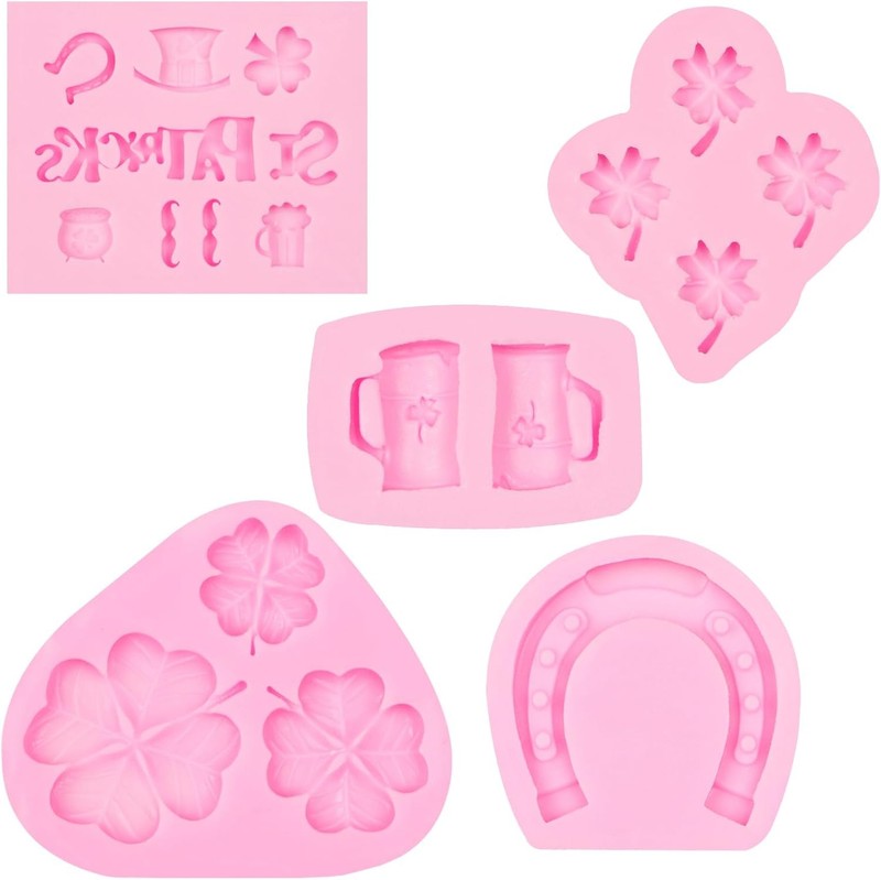5Pcs St. Patrick's Day Silicone Molds, Shamrock four leaf 5 pcs molds(LC104) gallery
