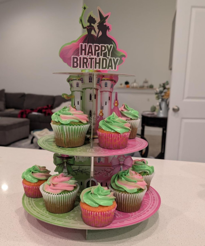 Princess & Witch Cupcake Stand W Cupcake Toppers 3 Tiers Pink & Green NEW gallery