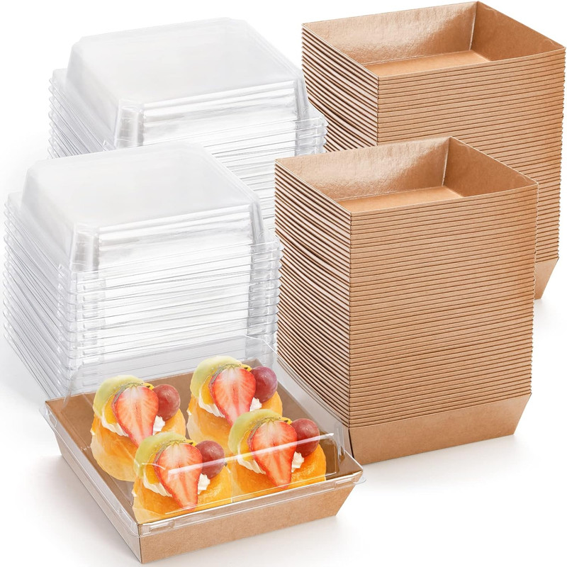 100 Pack Charcuterie Boxes with Clear Lids, 5.4"×5"×2.5" Paper Bakery Dessert Sa