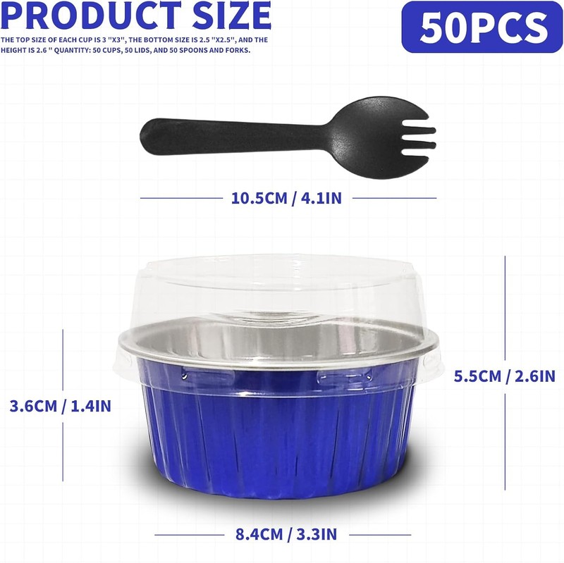 4th of July 50Pcs Mini Aluminum Foil Cupcake,5oz Baking Cups with Lids | Blue gallery