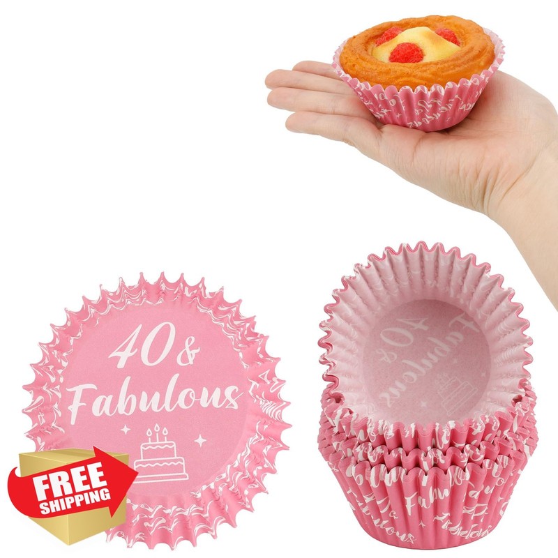 Kiopdse 40th Hot Pink 2×1.25 Cupcake Liners 100pc