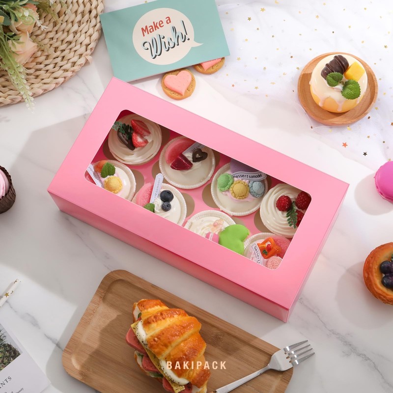 15 PCS Pink 8 Count Cupcake Boxes Window Inserts Containers Muffins Cookie gallery