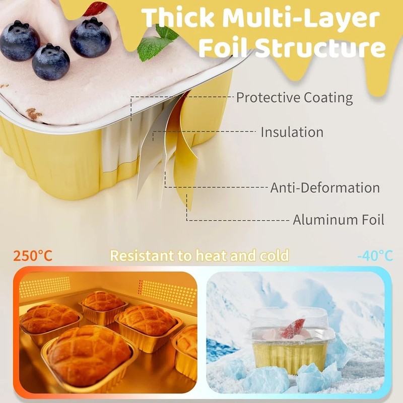 40 Pack 5 OZ Mini Cake Pans with Lids, Disposable Square Aluminum Foil Brownie B gallery