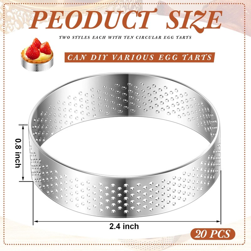 20 Pcs Perforated Tart Rings Round Stainless Steel Tart Rings for Baking gallery