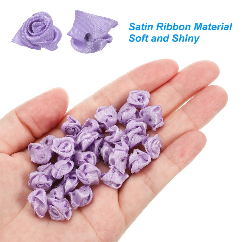 30Pcs Mini Satin Ribbon Roses Fabric Flowers Embellishments Rosettes Purple gallery