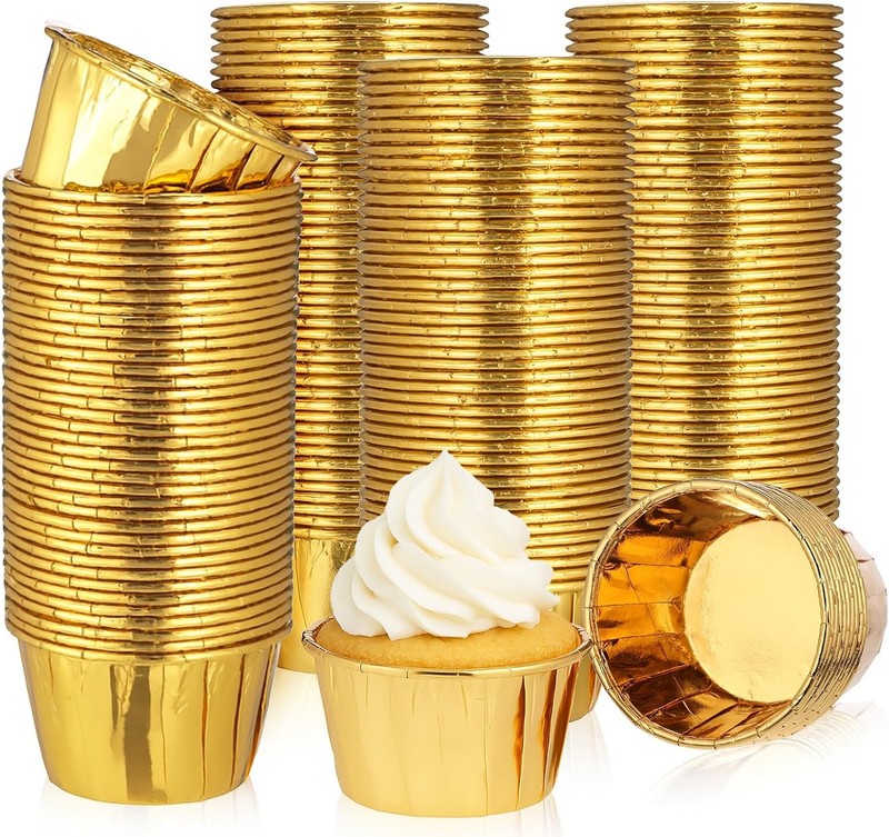 300 Pack Gold Cupcake Liners, Bulk Disposable Foil Muffin Liners 3.5 oz