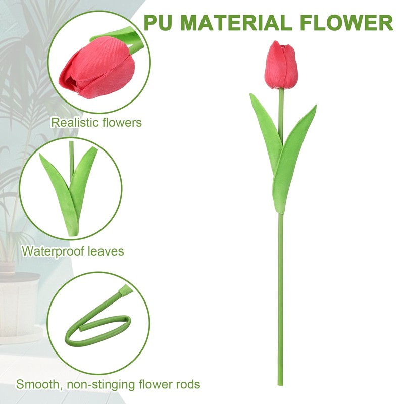 20pcs Tulips Artificial Flowers, Faux Flowers Fake Tulip Stems(Dark Red) gallery