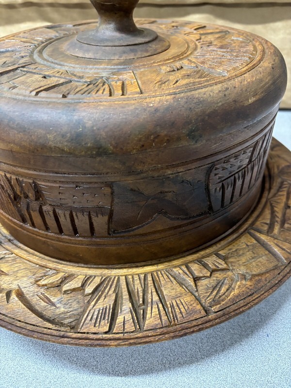Vintage Cake Plate Teak Wood Cover Hand Carved Serving Plate Philippine gallery