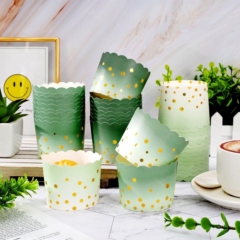 120 Pcs Sage Green Baking Cups Gradient Green Foil Gold Dots Cupcake Wrappers... gallery