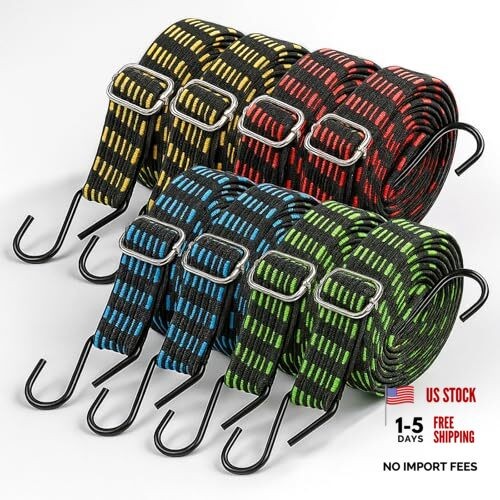 8 Pcs 77-84 Inch Adjustable Flat Bungee Cords with Hook – Heavy Duty Outdoor