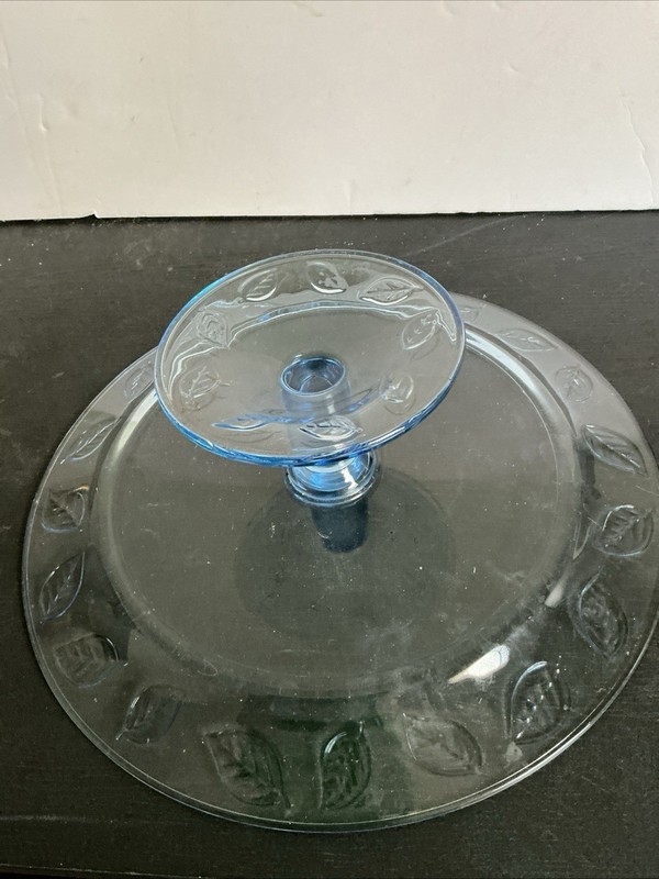 Vintage GlassCrystal 13.25”x 4.25” Etched leaf Pedestal Cake Plate gallery