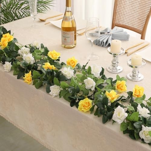 Artificial Rose Vines Yellow Flowers Garland Hanging Silk Rose Vine Yellow-b gallery