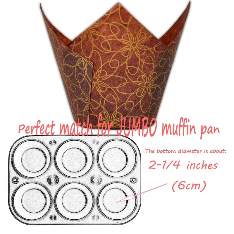 MyBakning JUMBO Large size Brown Golden pattern Tulip Baking Cups 21/4"Base d... gallery