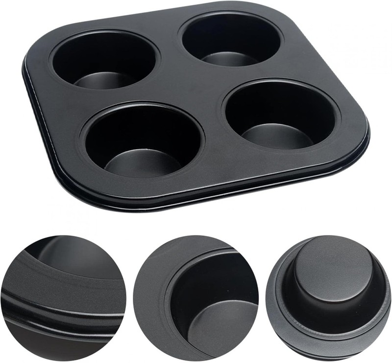 4 Cup Muffin Pan Mold – Non-Stick Cupcake 7.68 x 8.66 x 1.18 inches, Black