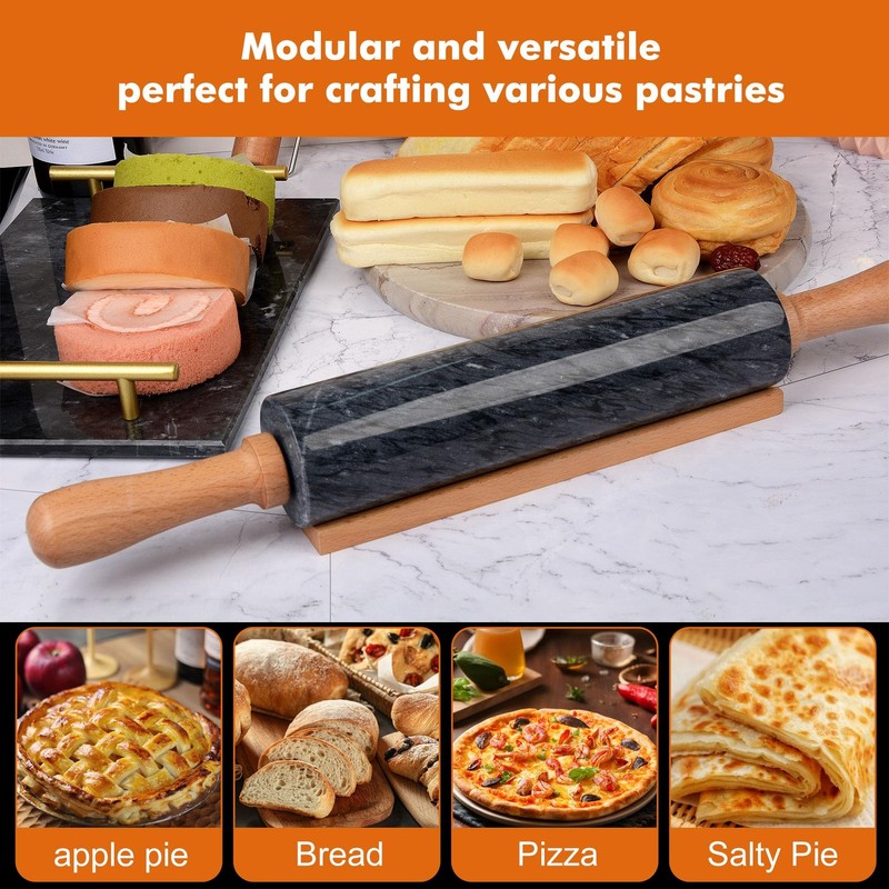 18.5 inches Marble Rolling Pin,Large Non-Stick Dough Roller,for 2, Black-2 gallery
