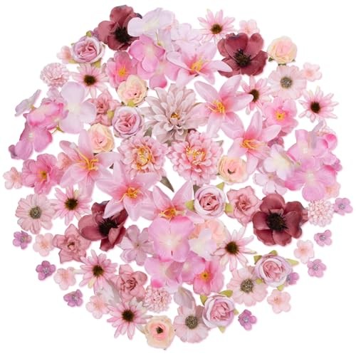 Faux Flower Heads Mini Artificial Flower Heads Fake Flowers Combo with 80 Pink