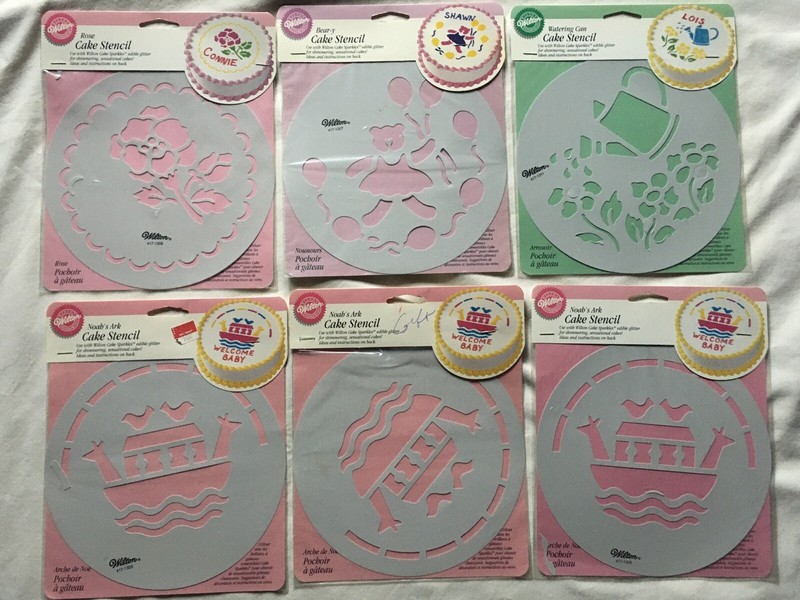 6 New WILTON CAKE STENCILS Decorating Rose Bear Watering Can Noah’s Ark NIP 8”