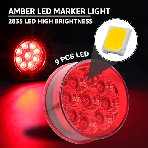 2 Pcs 2 inch Round Red 9LED Side Marker Clearance Lights with Red (2 Pcs) gallery
