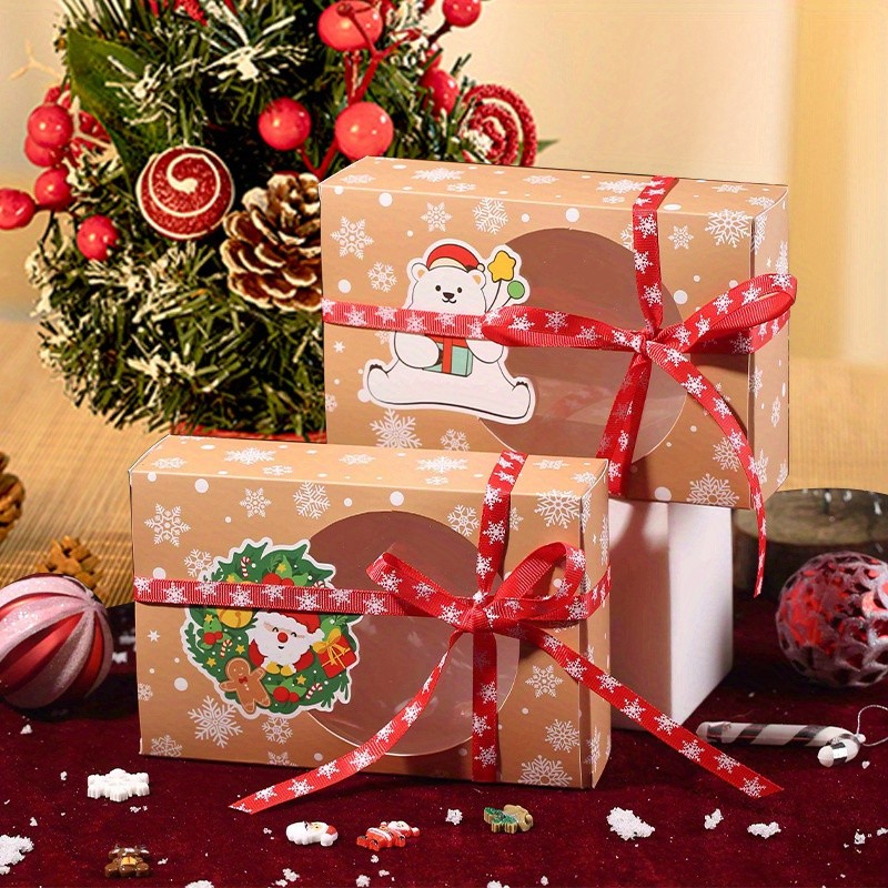 12PCS Kraft Paper Window Cookie Boxes w/Ribbon Christmas Candy Treat Storage Tin gallery