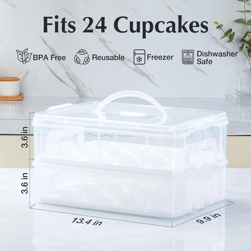 Plastic Cupcake Carrier 24 Count, 2-Layer Cupcake Holder Carries with Lid & Hand gallery